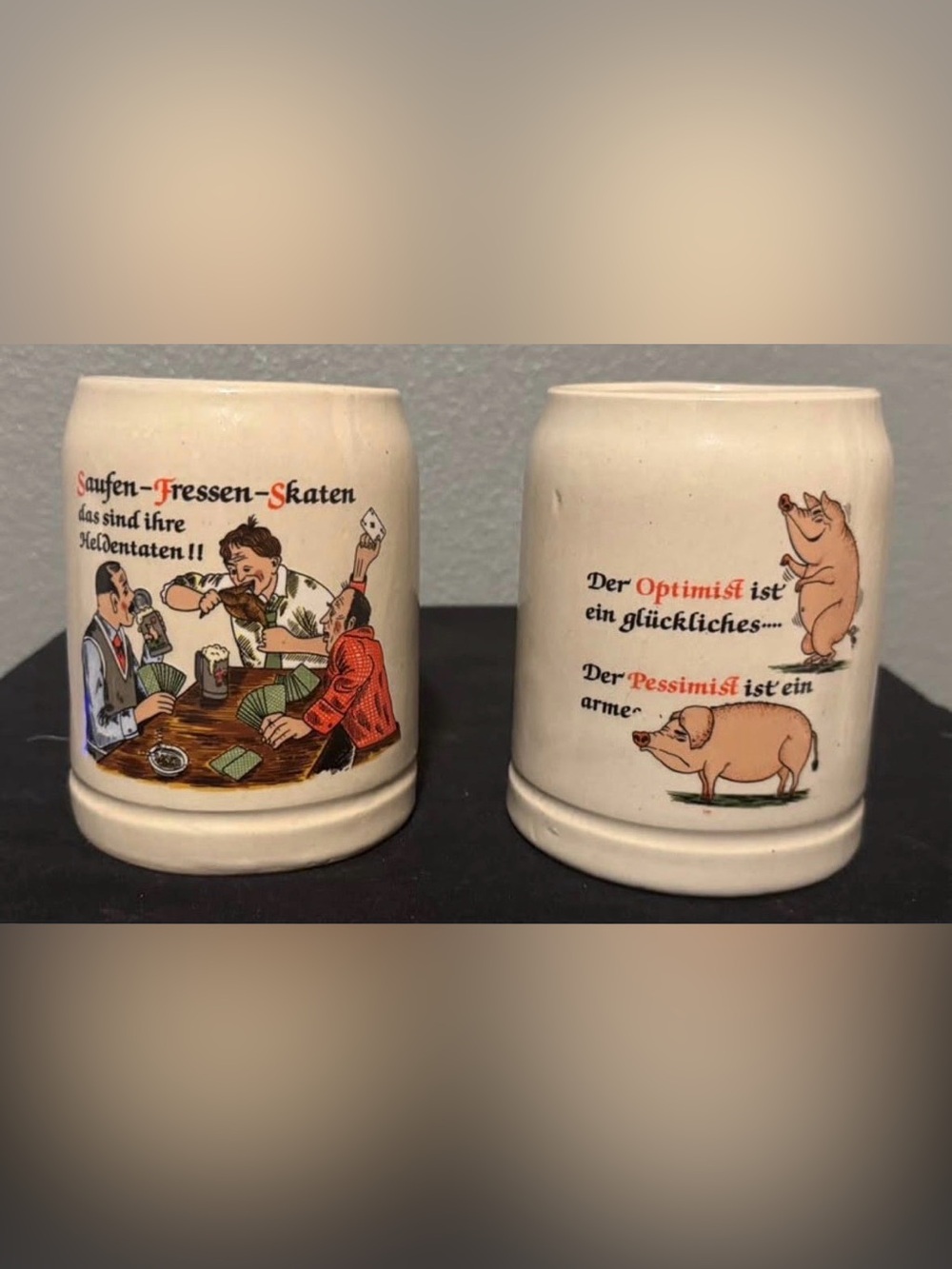2 Ceramic German-Style Vintage Beer Steins
